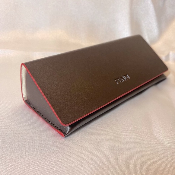 Fendi Leather Triangle Eyeglass Sunglass Hard Case with Cloth - Brown, NEW - Picture 3 of 7
